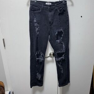 Vibrant M.I.U Straight Skinny Black Distressed Jeans Made In USA. 9/28